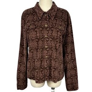 Dressbarn Corduroy Jacket Womens XL Brown Damask Print Snap Button Shacket